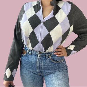 Vintage Argyle Zip Up Sweater